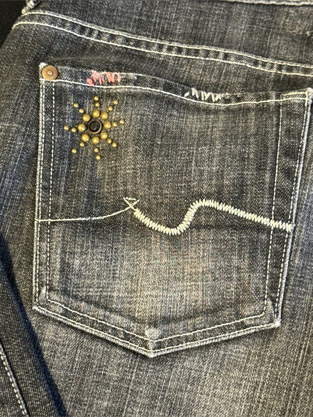 7 For All Mankind Mens Denim Jeans Bootcut Studded Dark Wash USA 36 - Picture 3 of 7